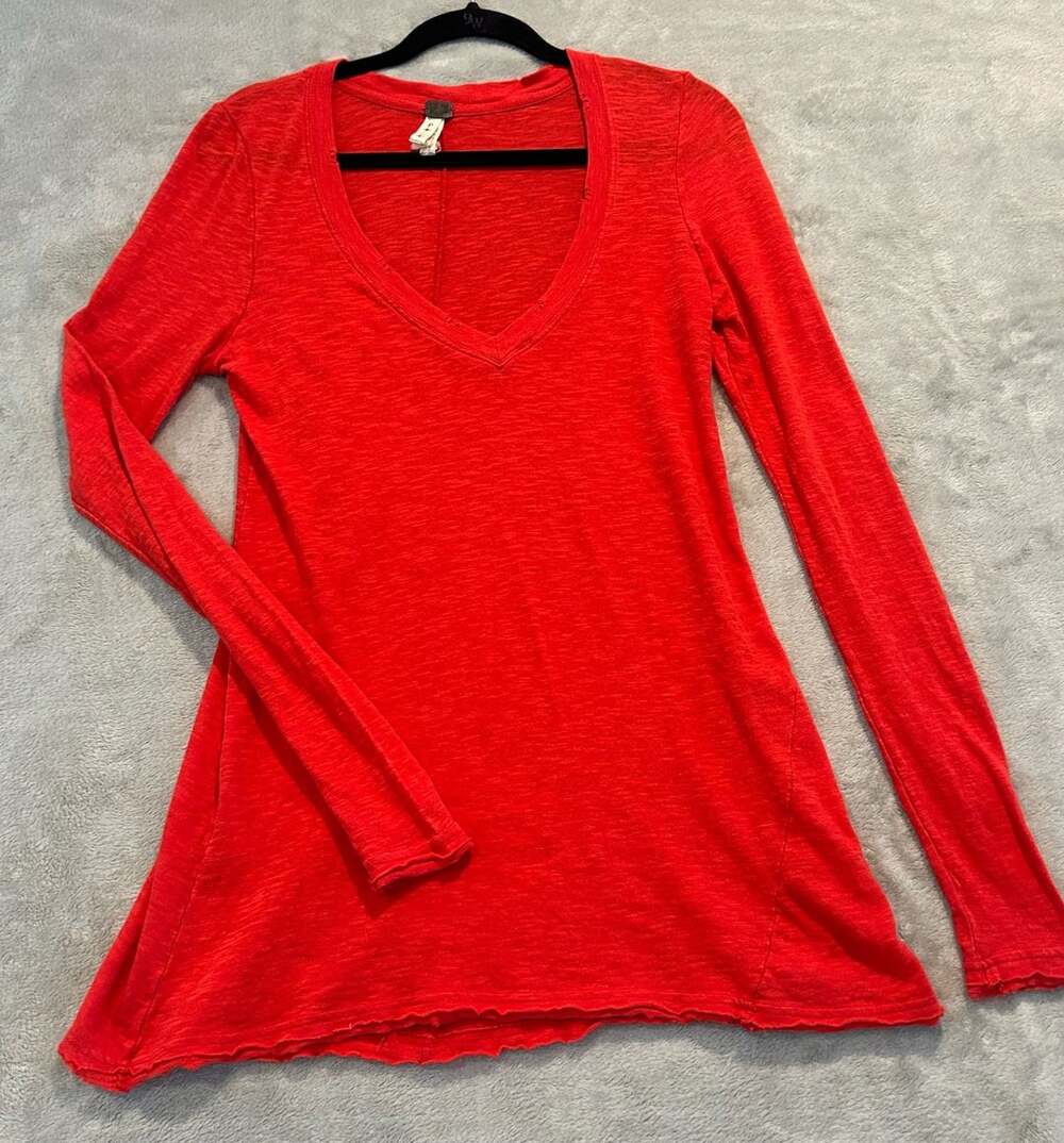 We The Free Long Sleeve Tunic Top Red Burnout XS